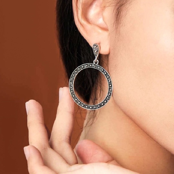 Any 2/$20! Oxidized Silver Circle Drop Stud Earrings - Picture 6 of 8